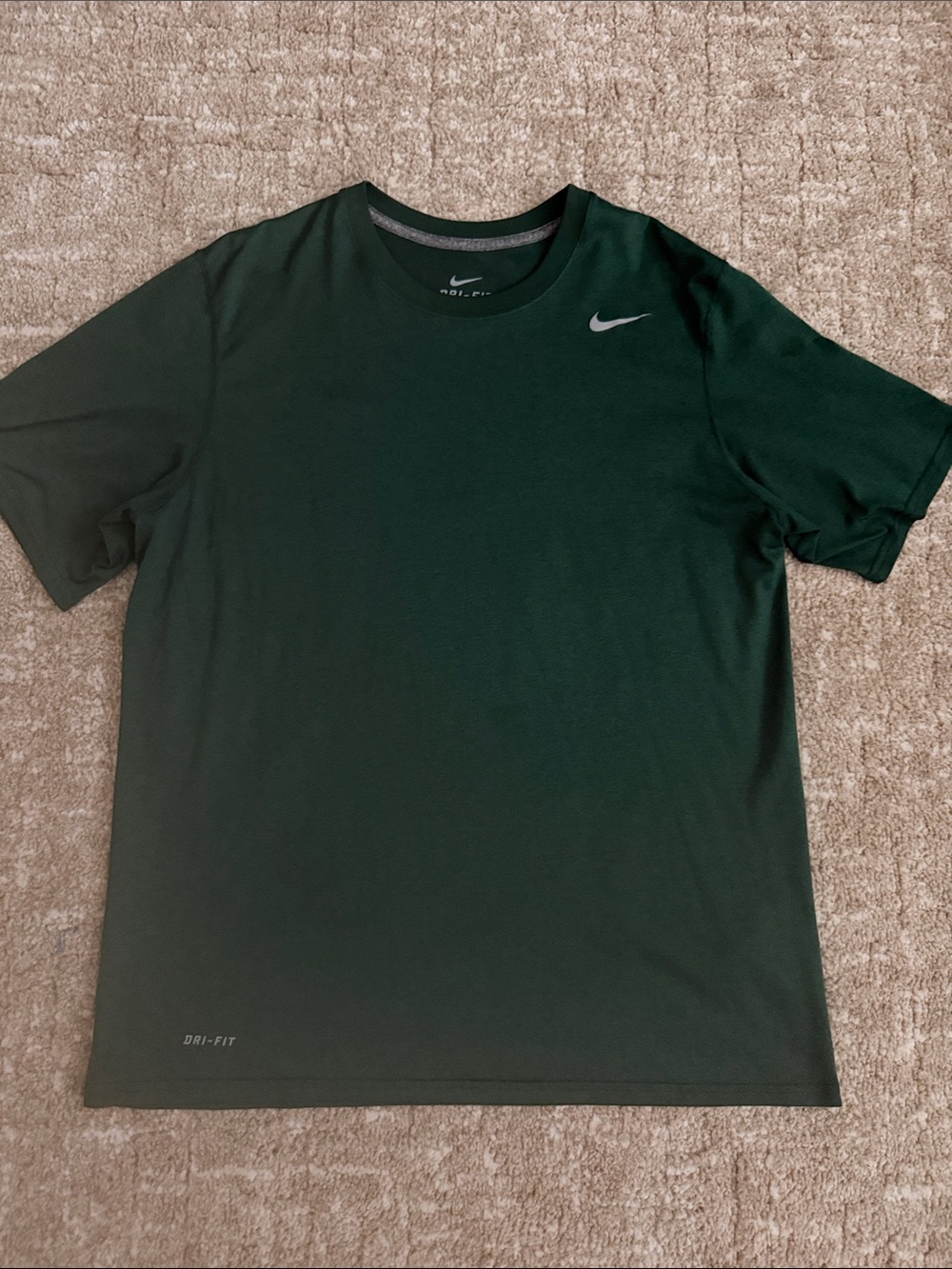 Nike Men’s Short Sleeve Dri-FIT Tee — Forest Green with Silver Swoosh